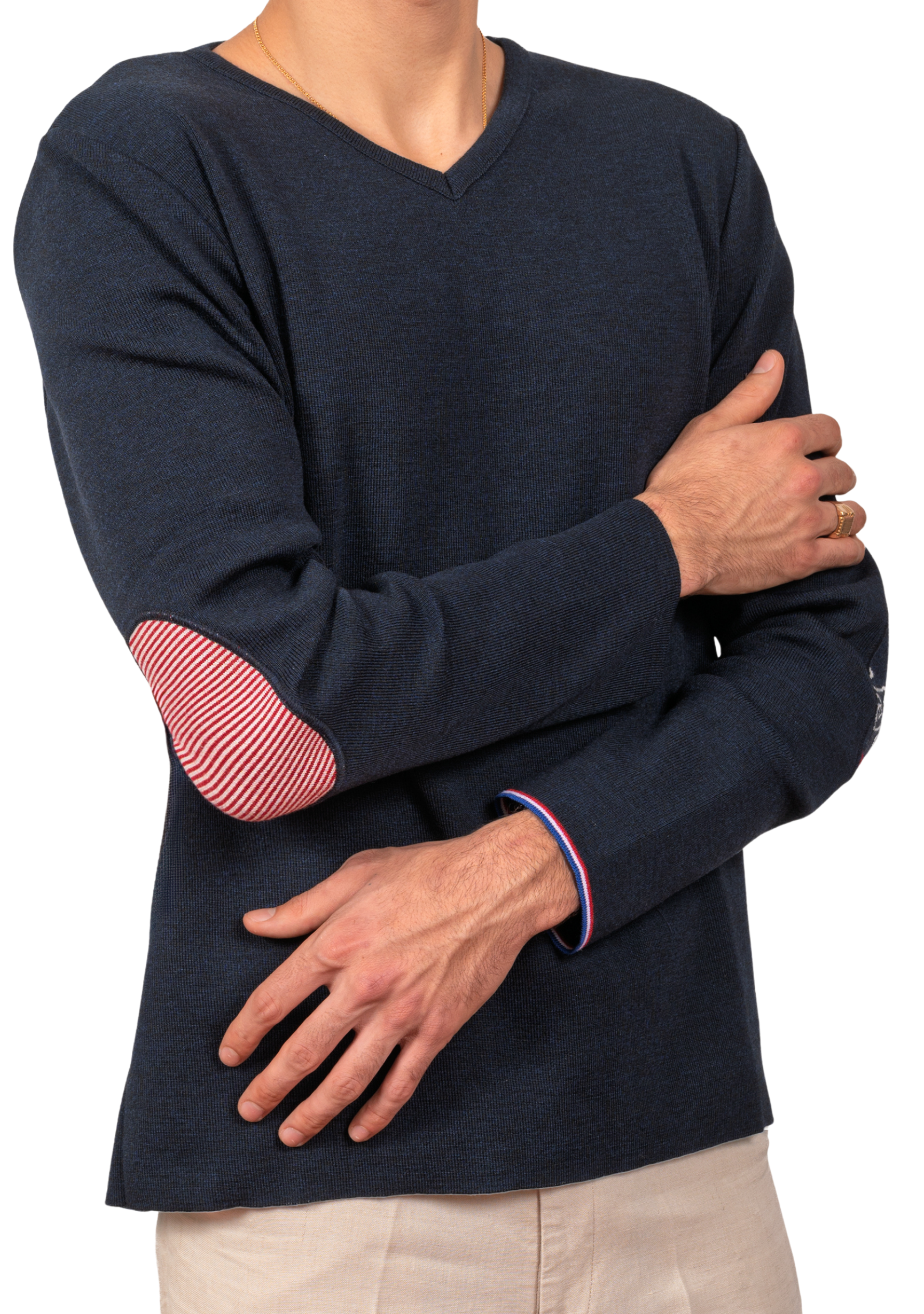 Pull homme col V - Marine - La Baleine
