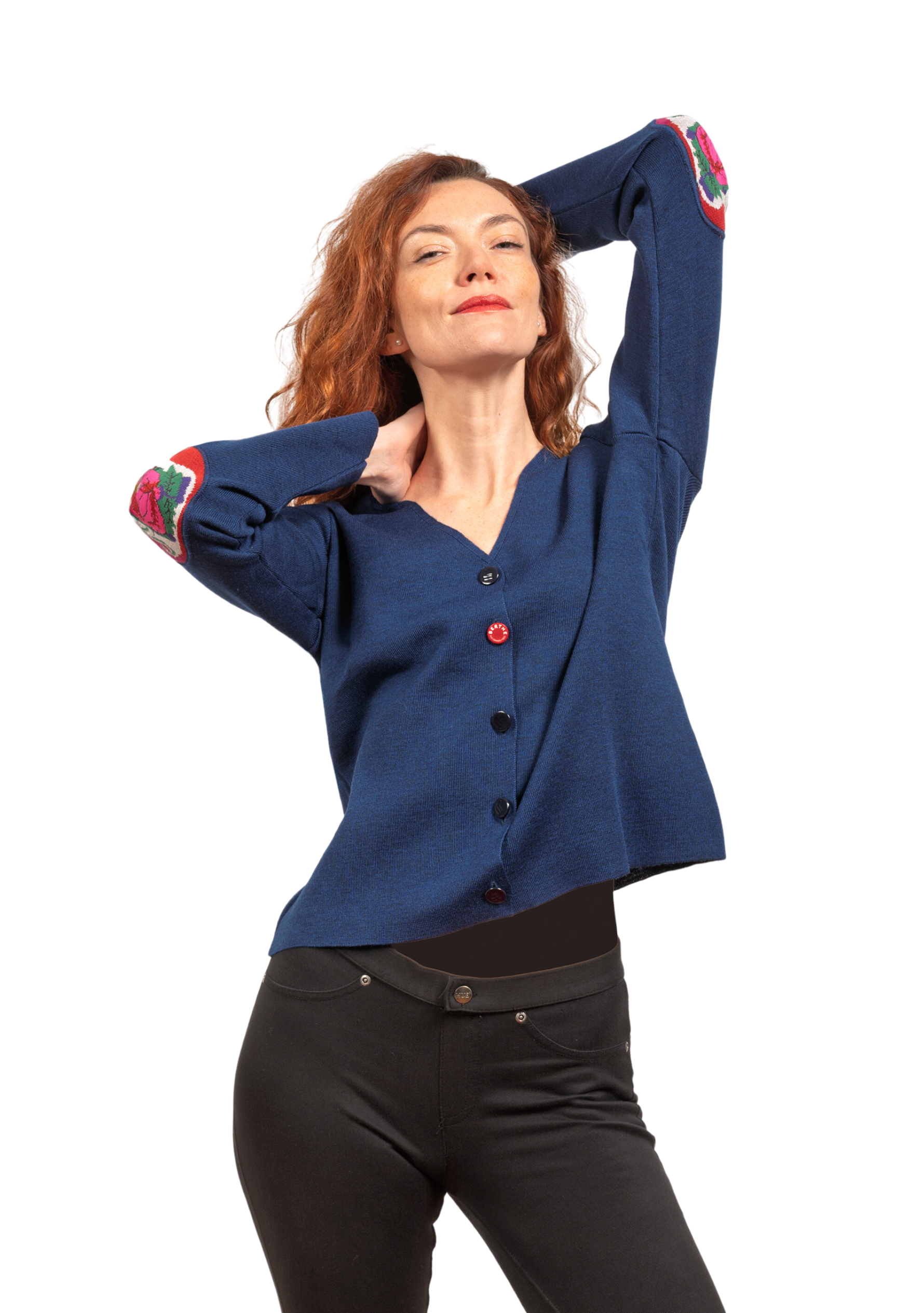 Gilet femme en laine mérinos - Bleu royal - Fleurs de Rose