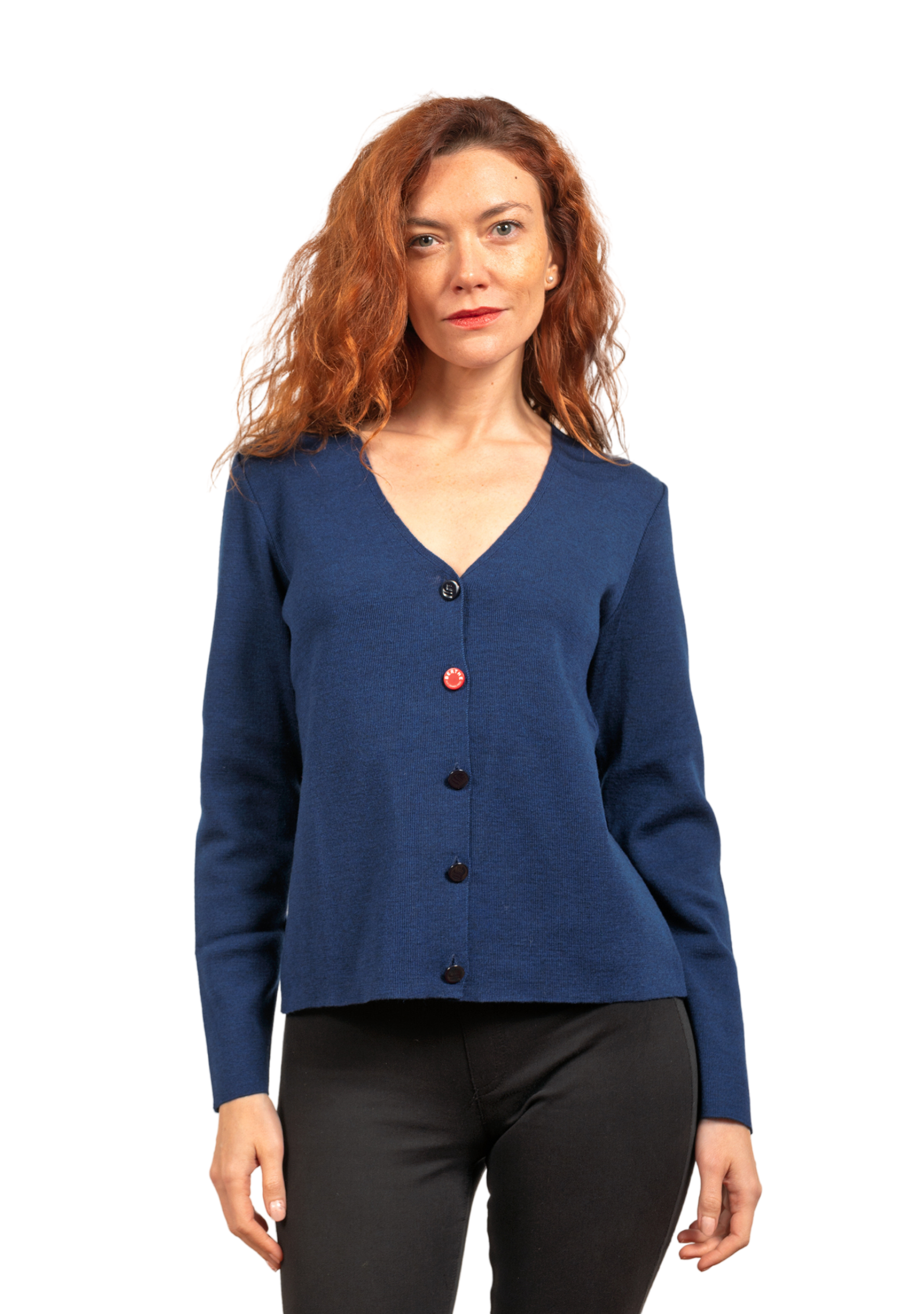 Gilet femme en laine mérinos - Bleu royal - Fleurs de Rose