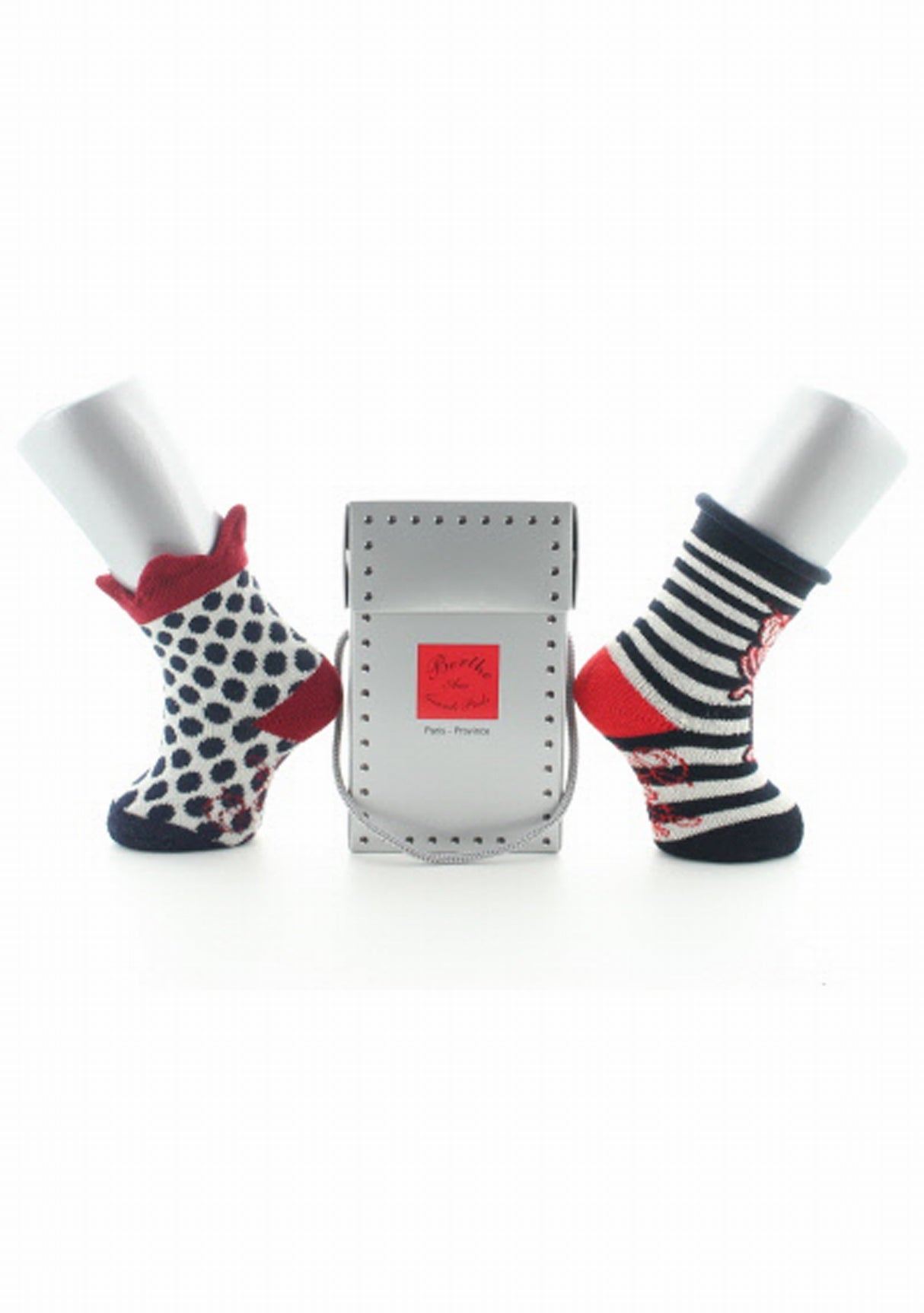 Boite cadeau chaussettes bébé coton homard et pois MARINE