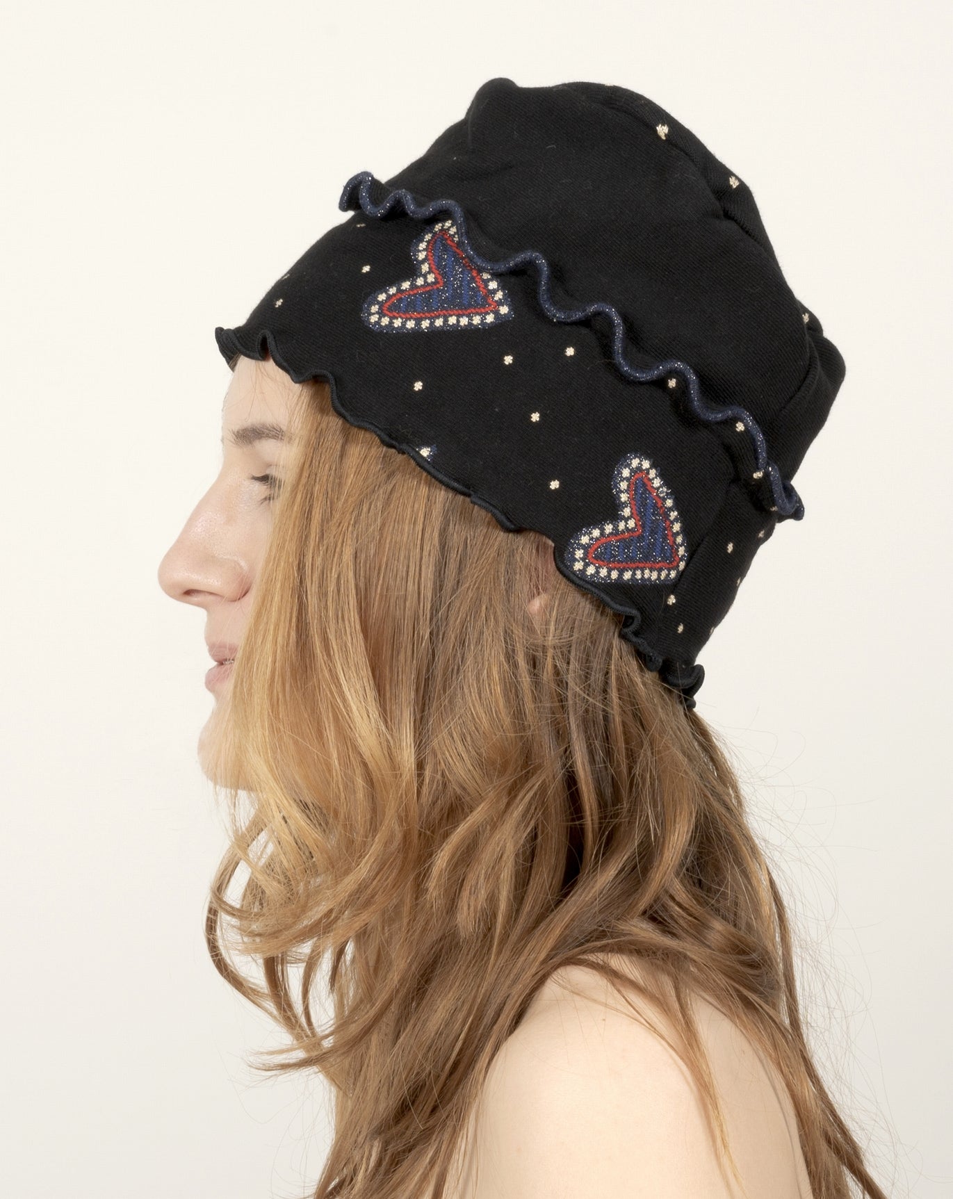 Bonnet femme coton cœur NOIR