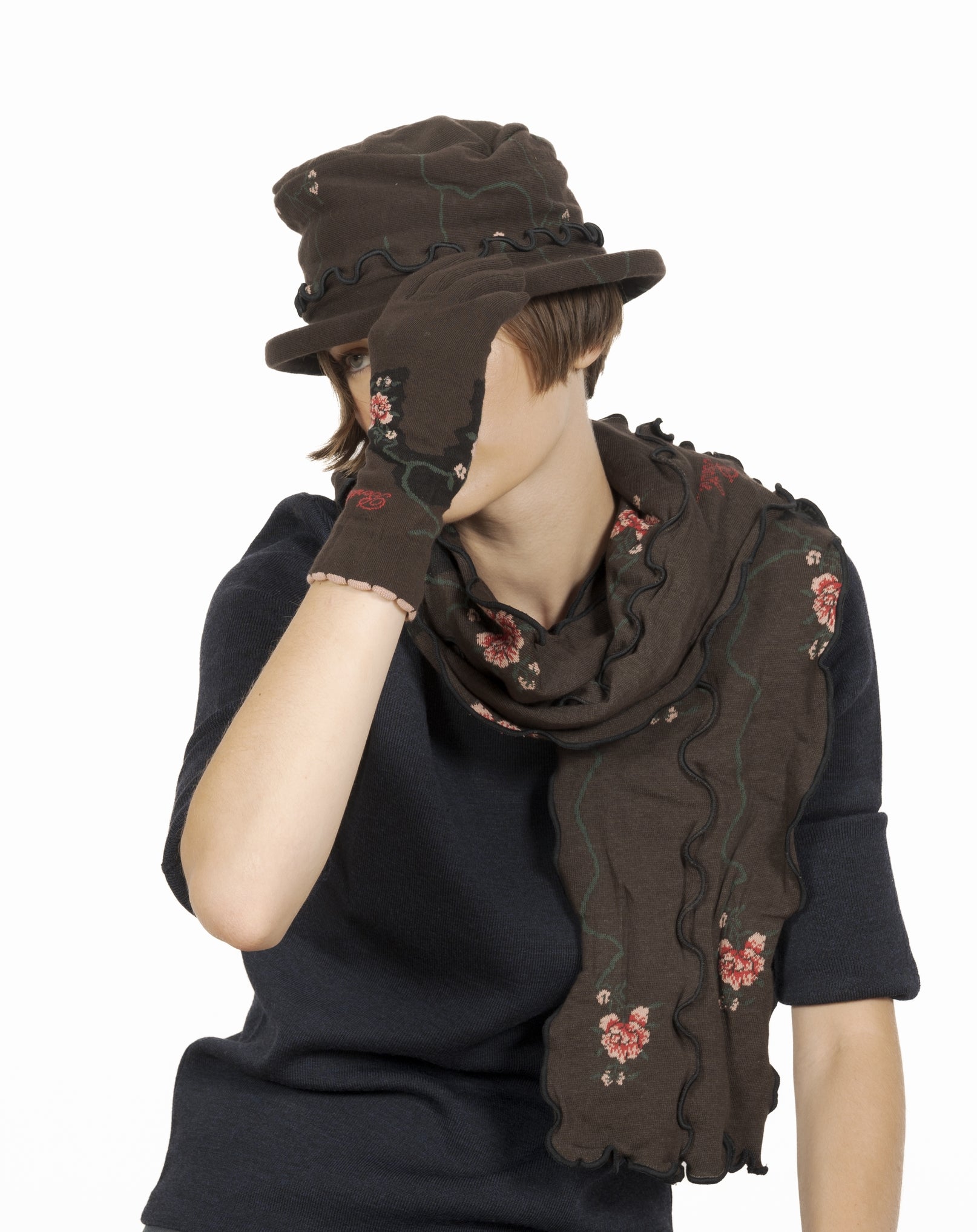 Chapeau coton femme fleurs MARRON