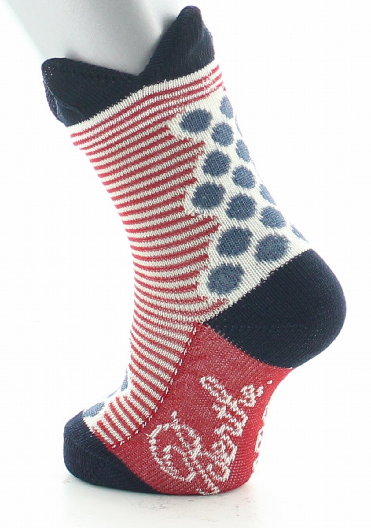 Chaussettes bébé coton fil d'Ecosse pois et rayures à couronne ROUGE
