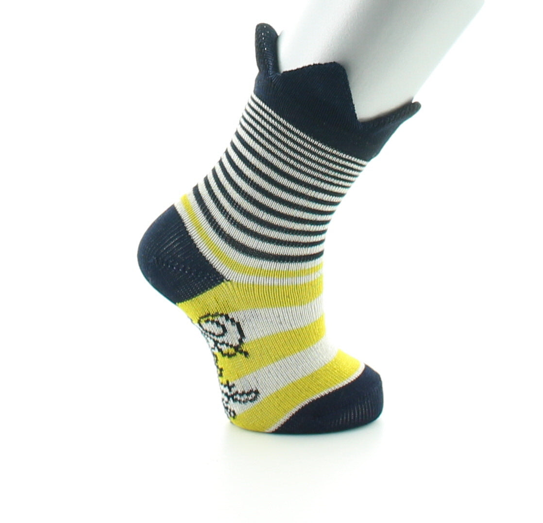 Chaussettes bébé fil d'Ecosse couronne marine sur rayures jaunes MARINE/JAUNE