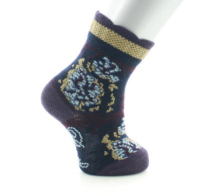 Chaussettes bébé laine peignée fleurs de kimono MARINE