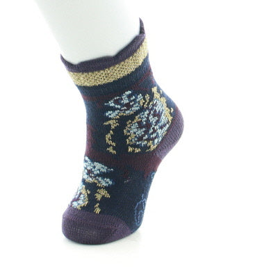 Chaussettes bébé laine peignée fleurs de kimono MARINE