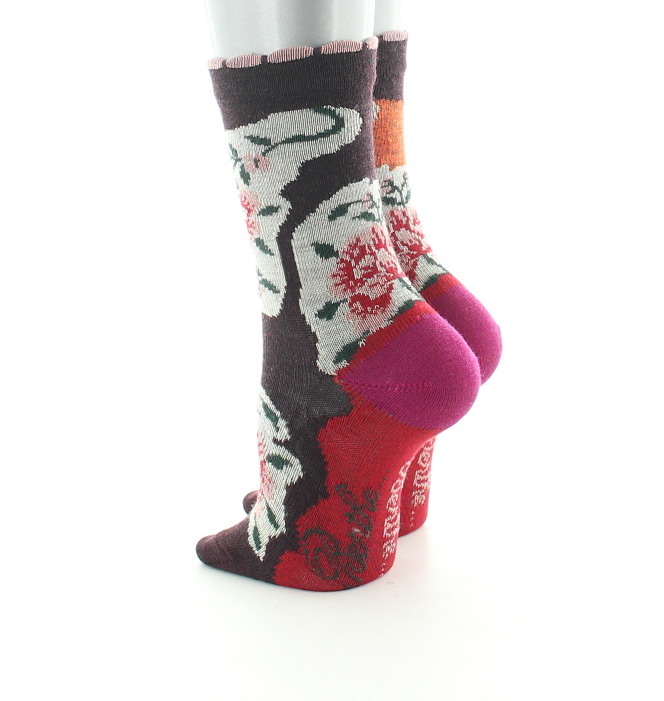 Chaussettes bébé laine peignée fleurs sur fond orange et bordeaux ORANGE/BORDEAUX