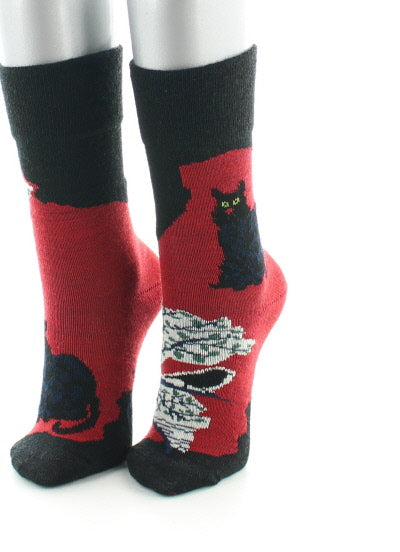 Chaussettes bébé Le Chat et l'Oiseau en laine Noir/Rouge NOIR/ROUGE