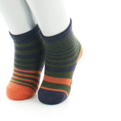 Chaussettes bébé Rayures Asymétriques en laine Kaki/Orange/Marine MARINE/KAKI/ORANGE