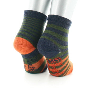 Chaussettes bébé Rayures Asymétriques en laine Kaki/Orange/Marine MARINE/KAKI/ORANGE
