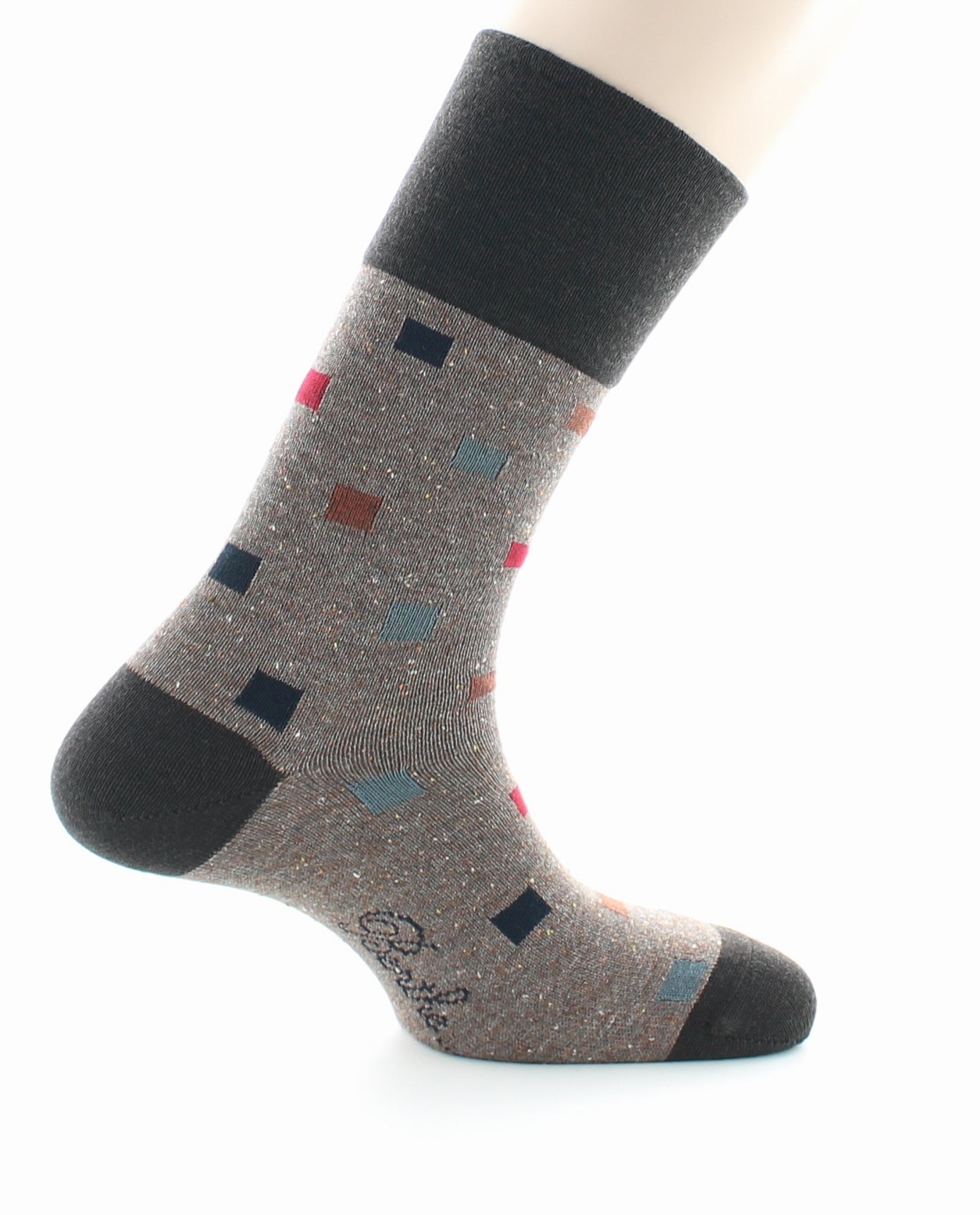 Chaussettes Chinées Carrés Multicolores GRIS BRUN CHINE