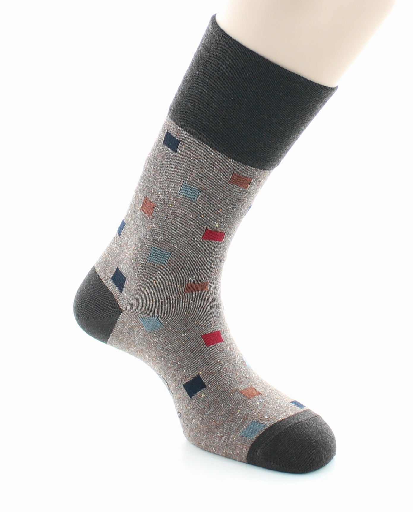 Chaussettes Chinées Carrés Multicolores GRIS BRUN CHINE