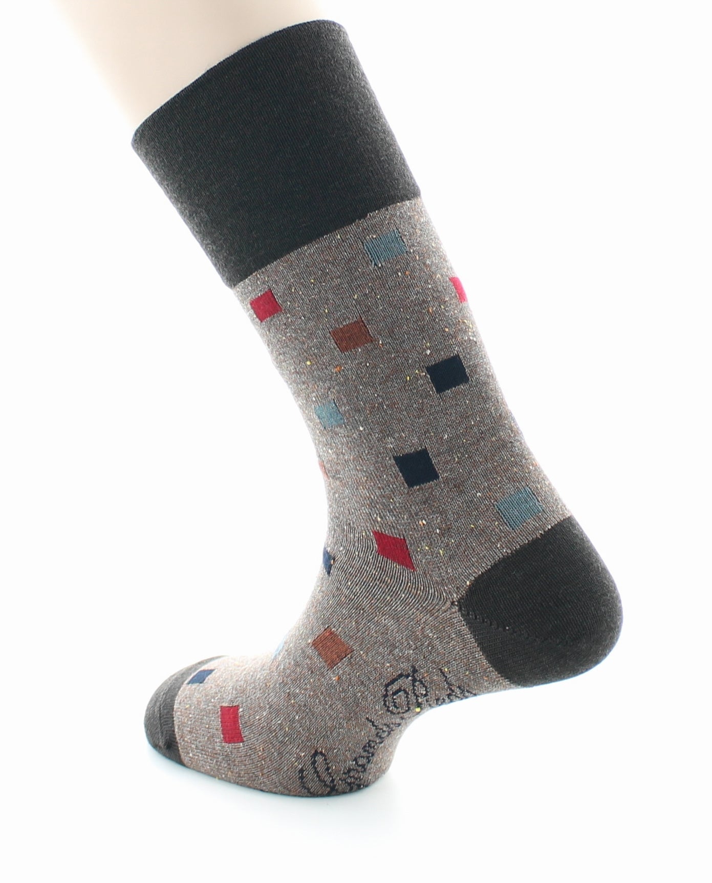 Chaussettes Chinées Carrés Multicolores GRIS BRUN CHINE