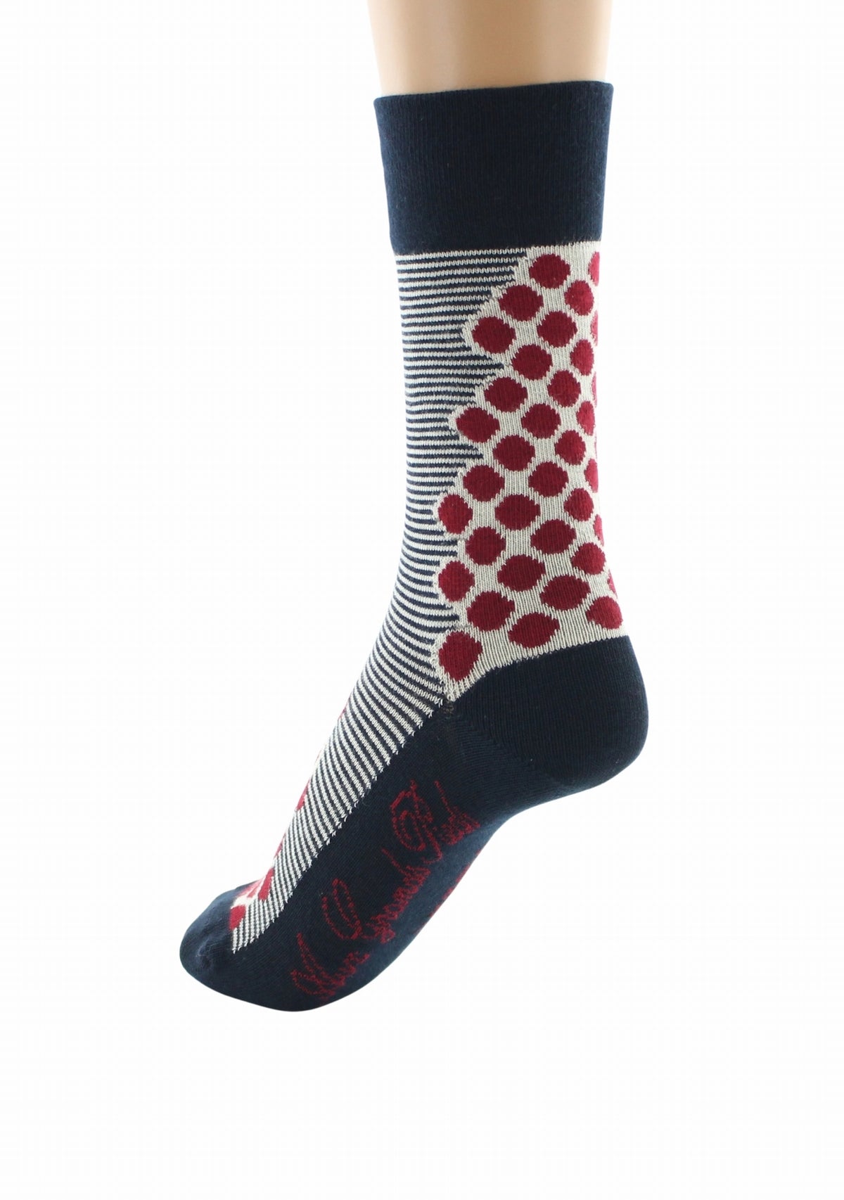 Chaussettes coton femme Berthe Aux Grands Pieds marinière marine/ivoire pois rouges MARINE/IVOIRE/ROUGE