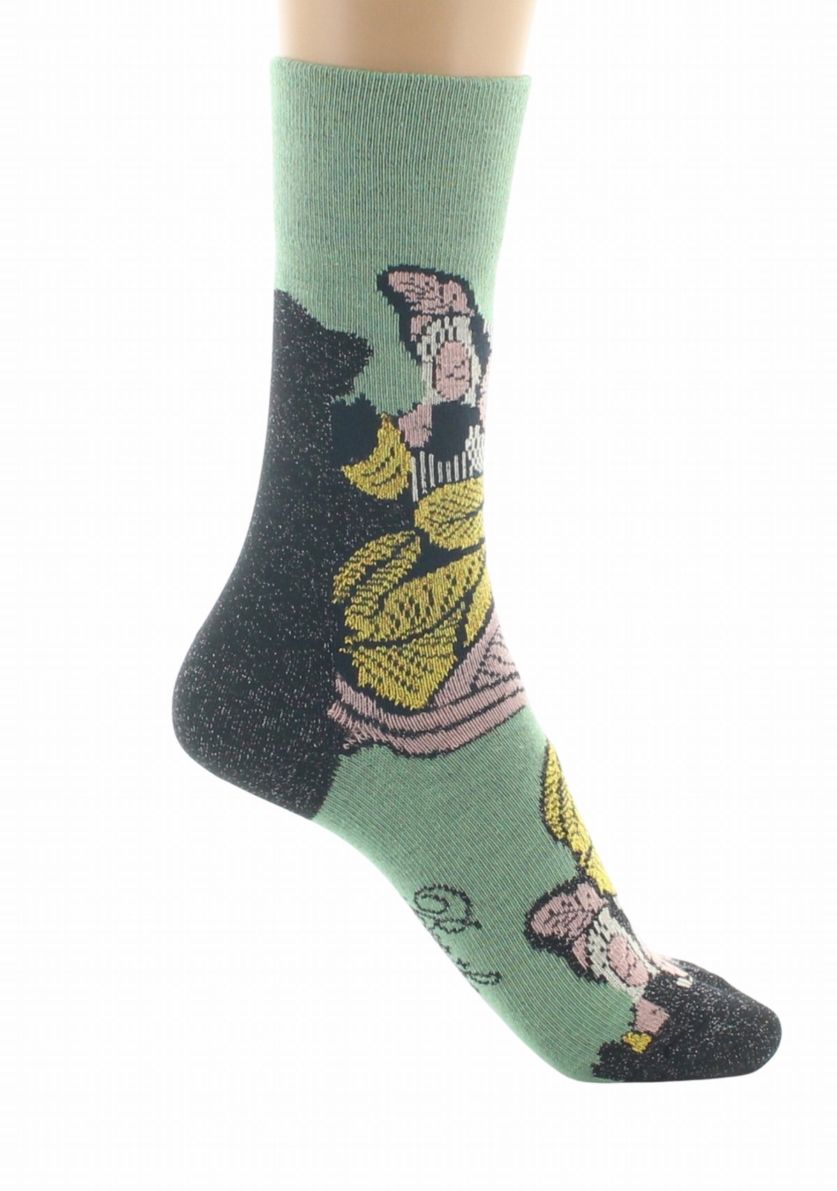 Chaussettes coton femme Feuilles d’Or - Berthe Aux Grands Pieds MARINE/VERT