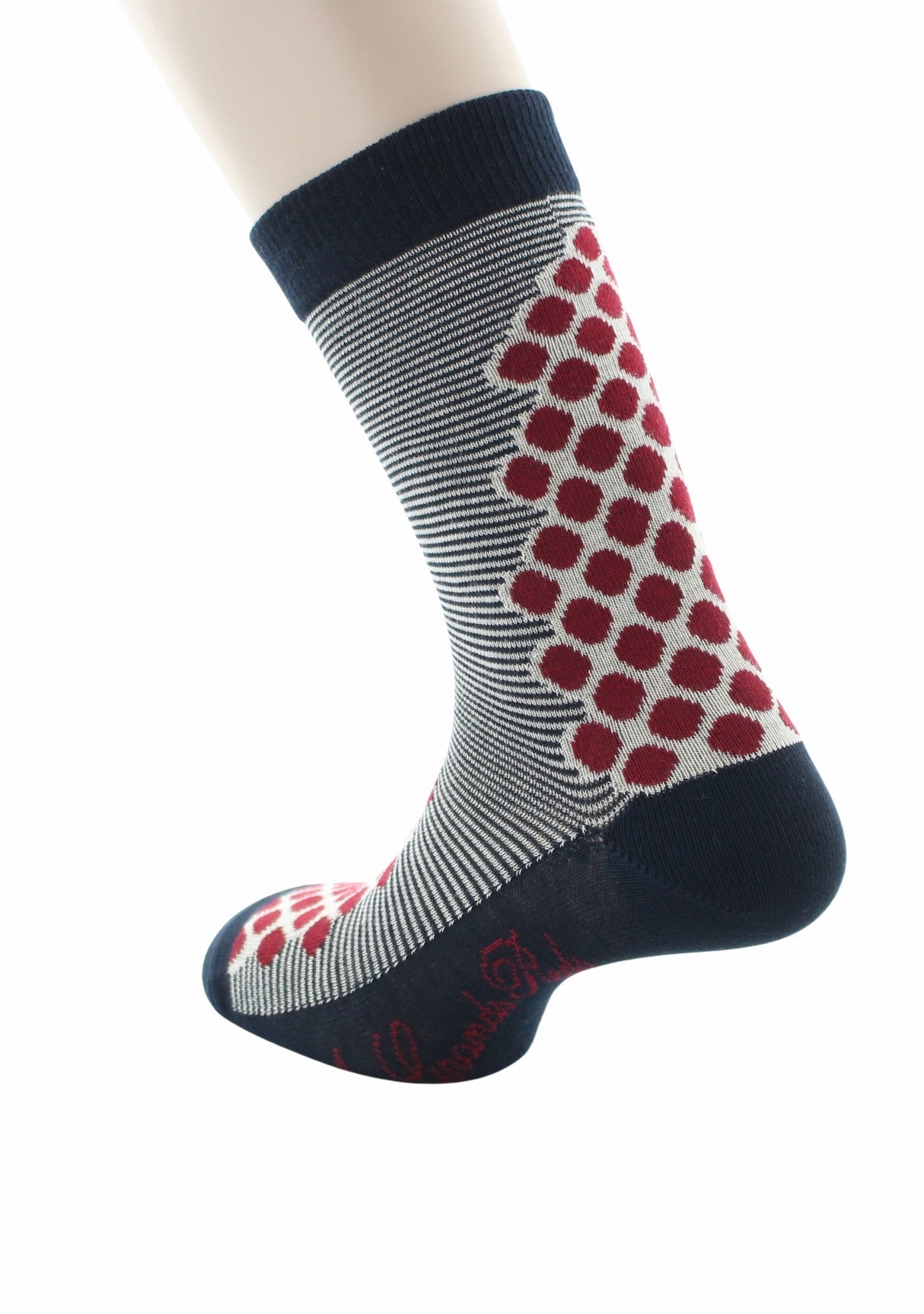 Chaussettes coton homme Berthe Aux Grands Pieds marinière marine/ivoire pois rouges MARINE/IVOIRE/ROUGE