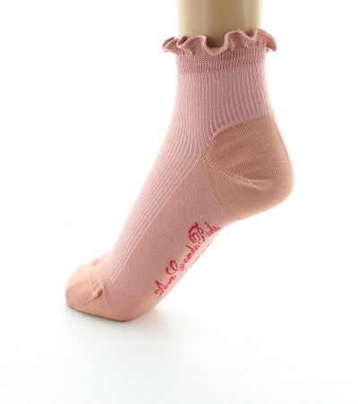 Chaussettes Courtes en soie à côtes vieux rose ROSE POUDRE