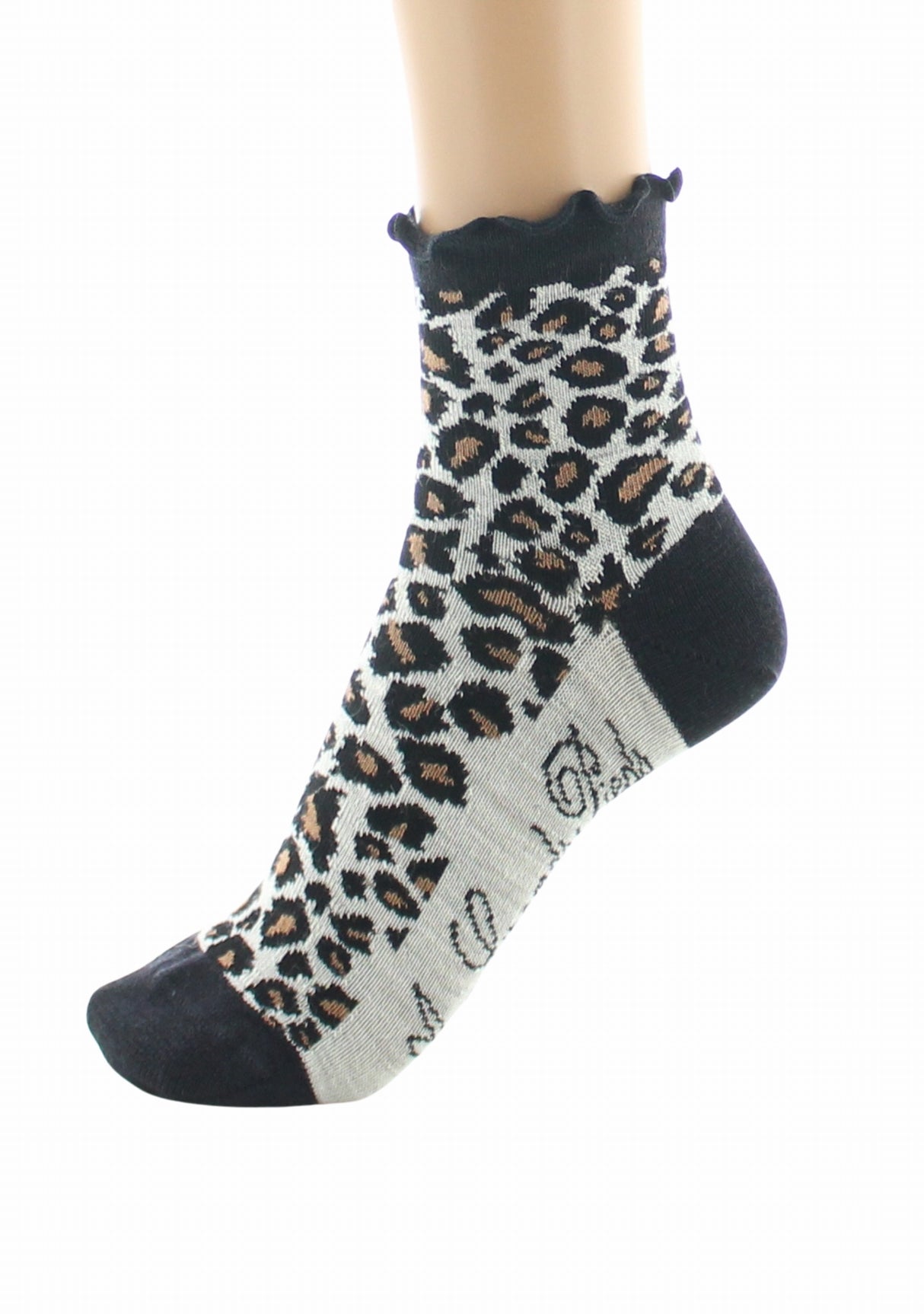 Chaussettes courtes femme laine peignée Berthe Léopard ECRU