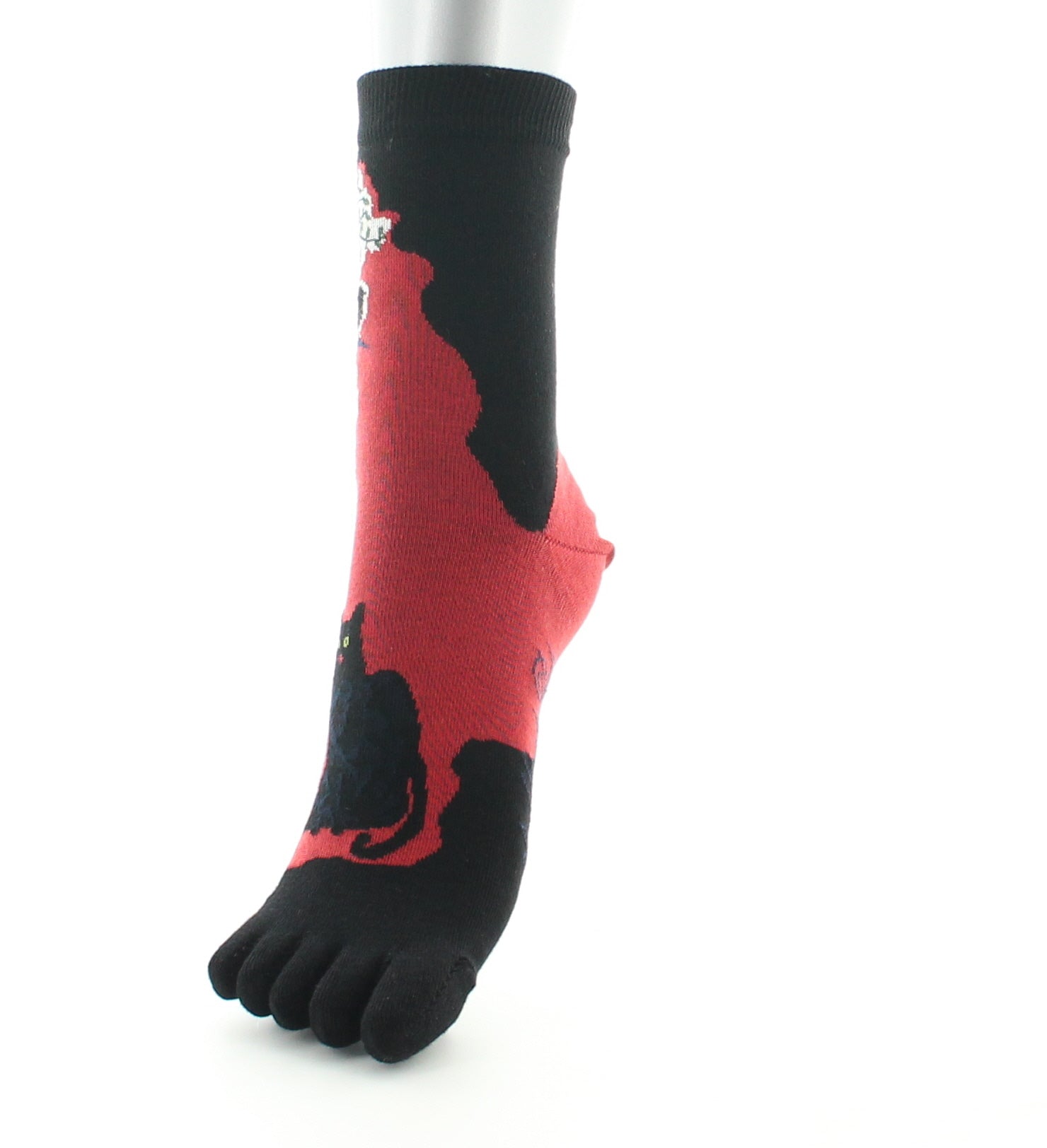 Chaussettes doigts de pieds en coton le chat et l'oiseau ROUGE