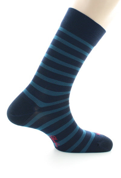 Chaussettes en Soie bleu marine à rayures bleu nuit MARINE RAYE BLEU