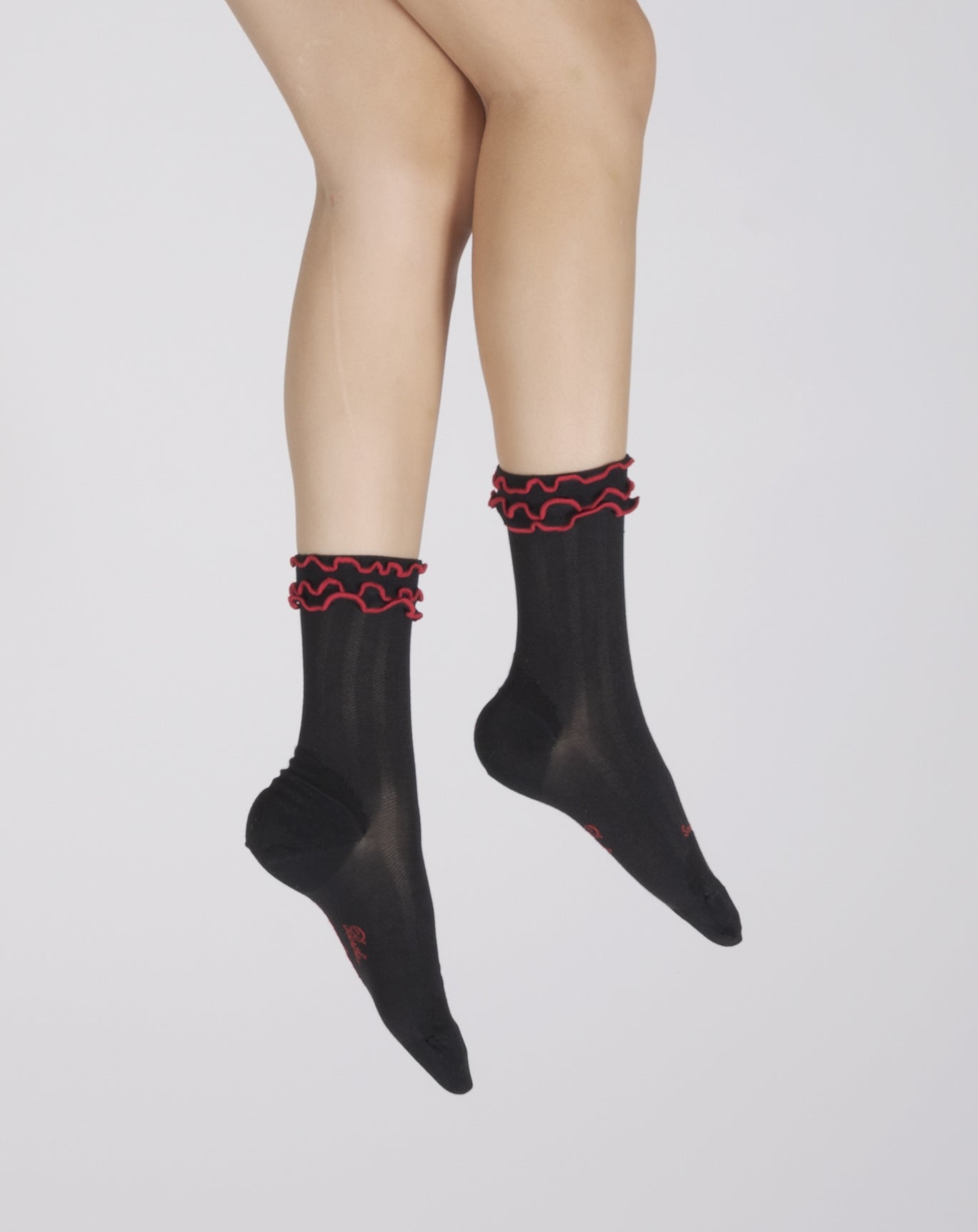 Chaussettes en soie noire à surjets rouges NOIR