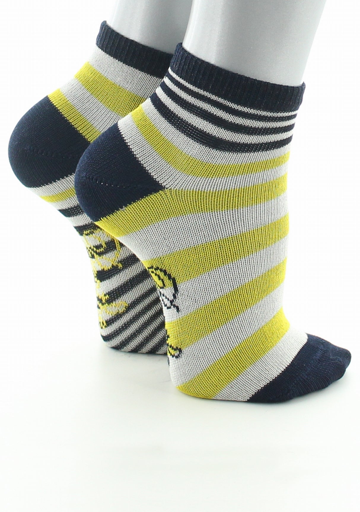 Chaussettes enfant coton fil d'Ecosse rayures marine, jaune et ivoire JAUNE