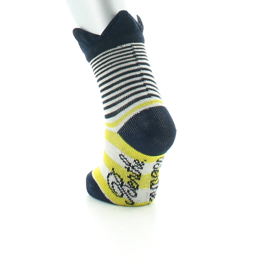 Chaussettes enfant fil d'Ecosse couronne marine sur rayures jaunes MARINE/JAUNE