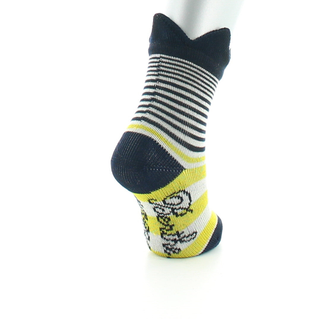 Chaussettes enfant fil d'Ecosse couronne marine sur rayures jaunes MARINE/JAUNE