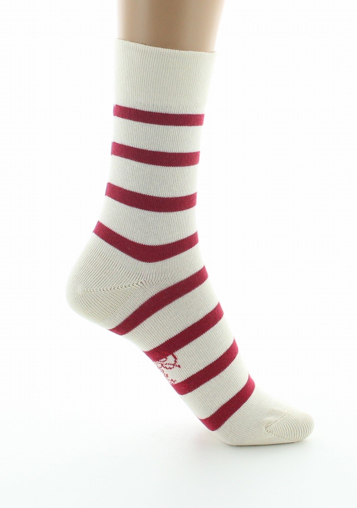 Chaussettes femme coton écru rayé rouge ECRU/ROUGE
