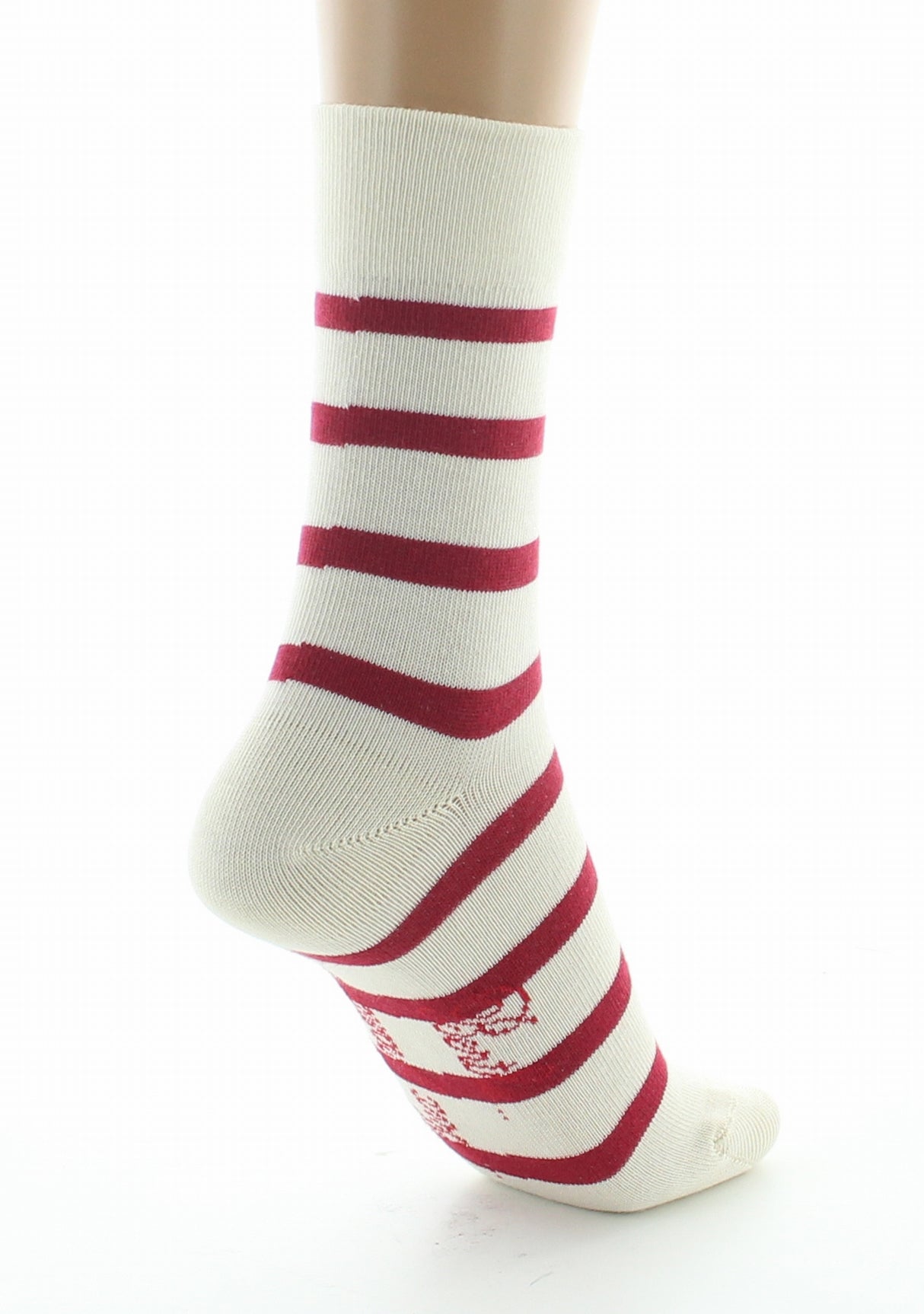 Chaussettes femme coton écru rayé rouge ECRU/ROUGE
