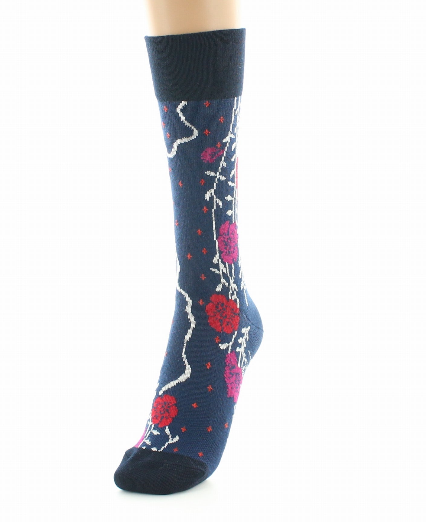 Chaussettes femme coton fleurs Art Déco BLEU