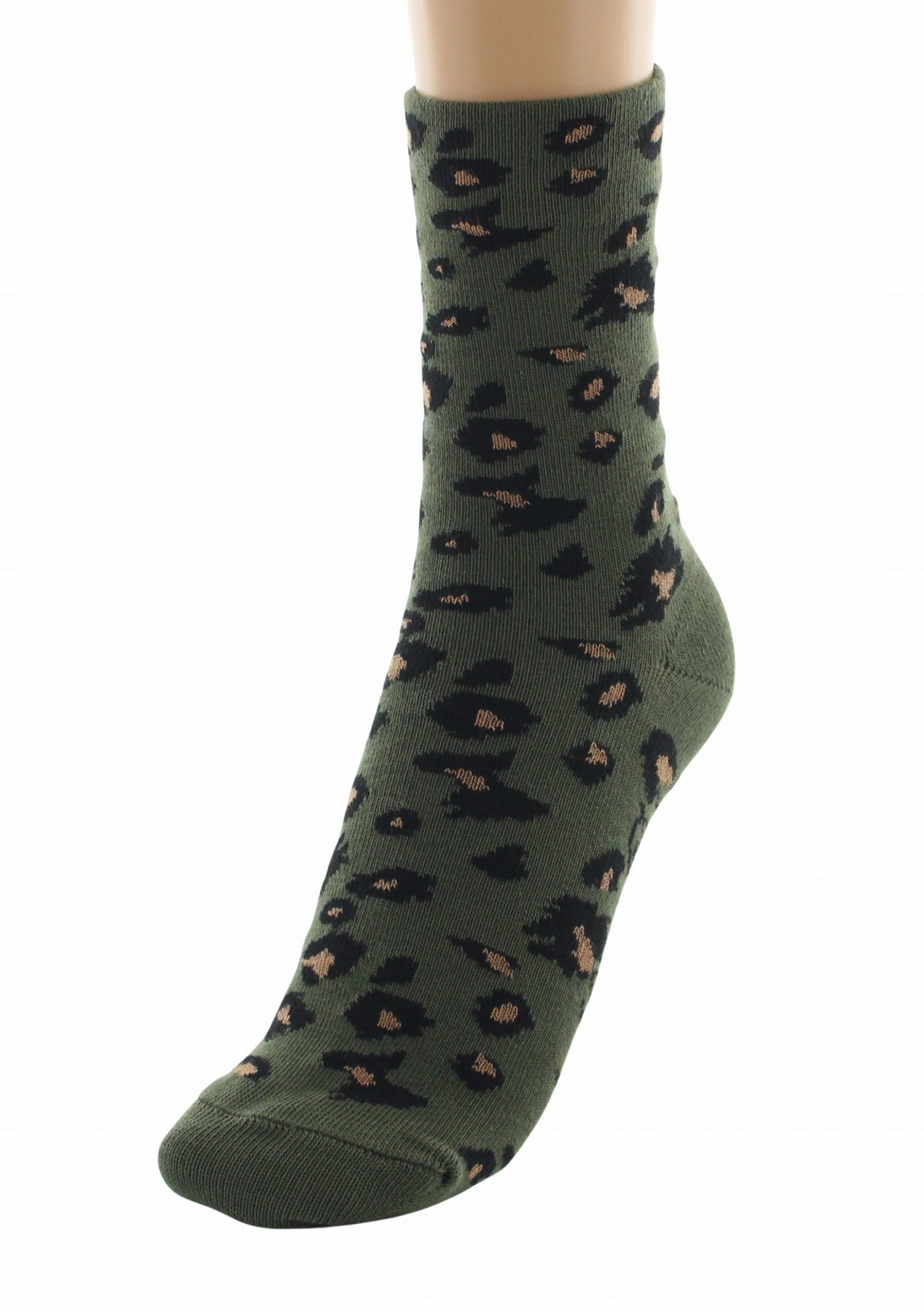 Chaussettes femme coton Léopard Kaki | Berthe Aux Grands Pied KAKI