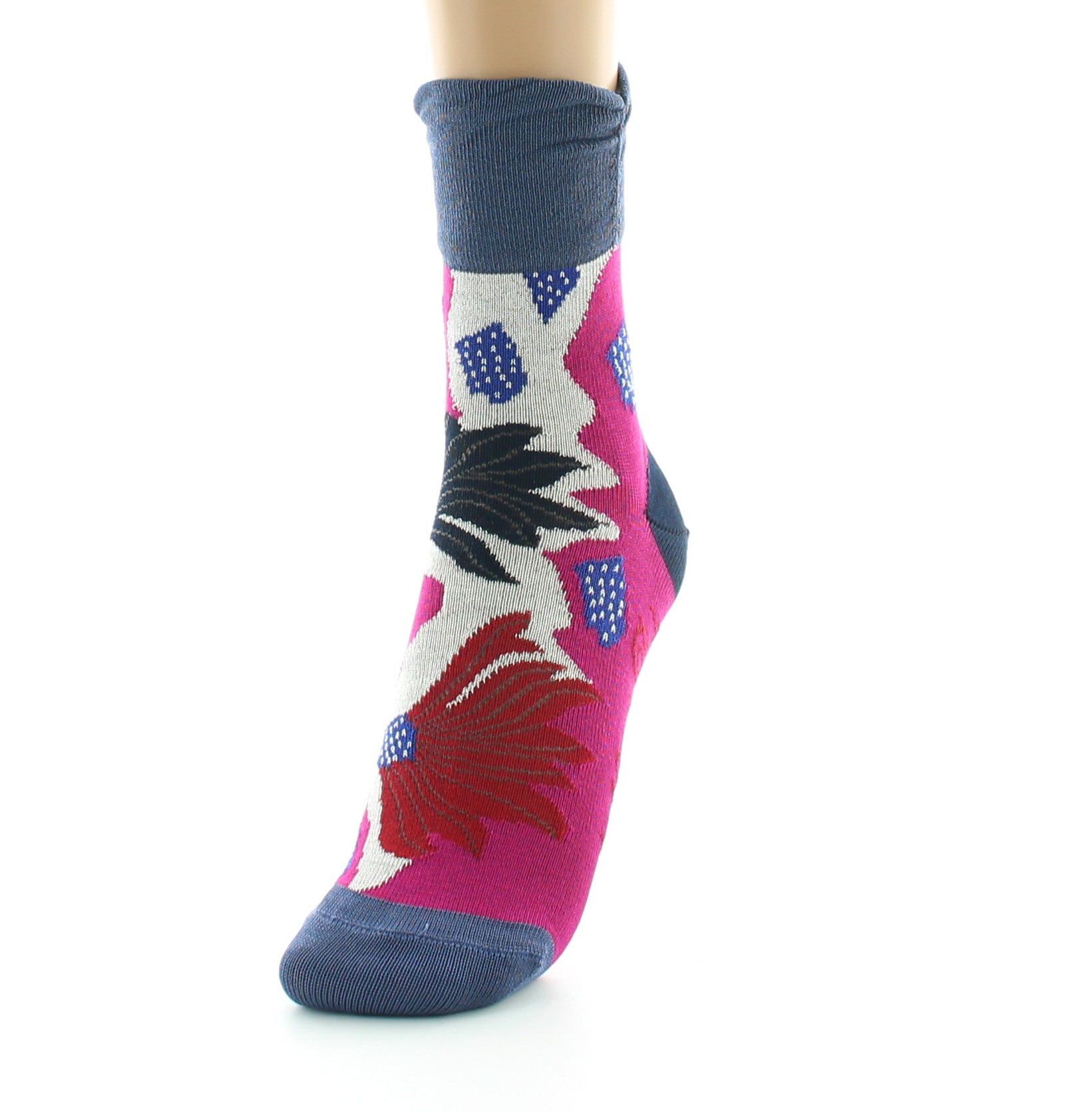 Chaussettes femme fil d'ecosse fleurs sauvages FUCHSIA