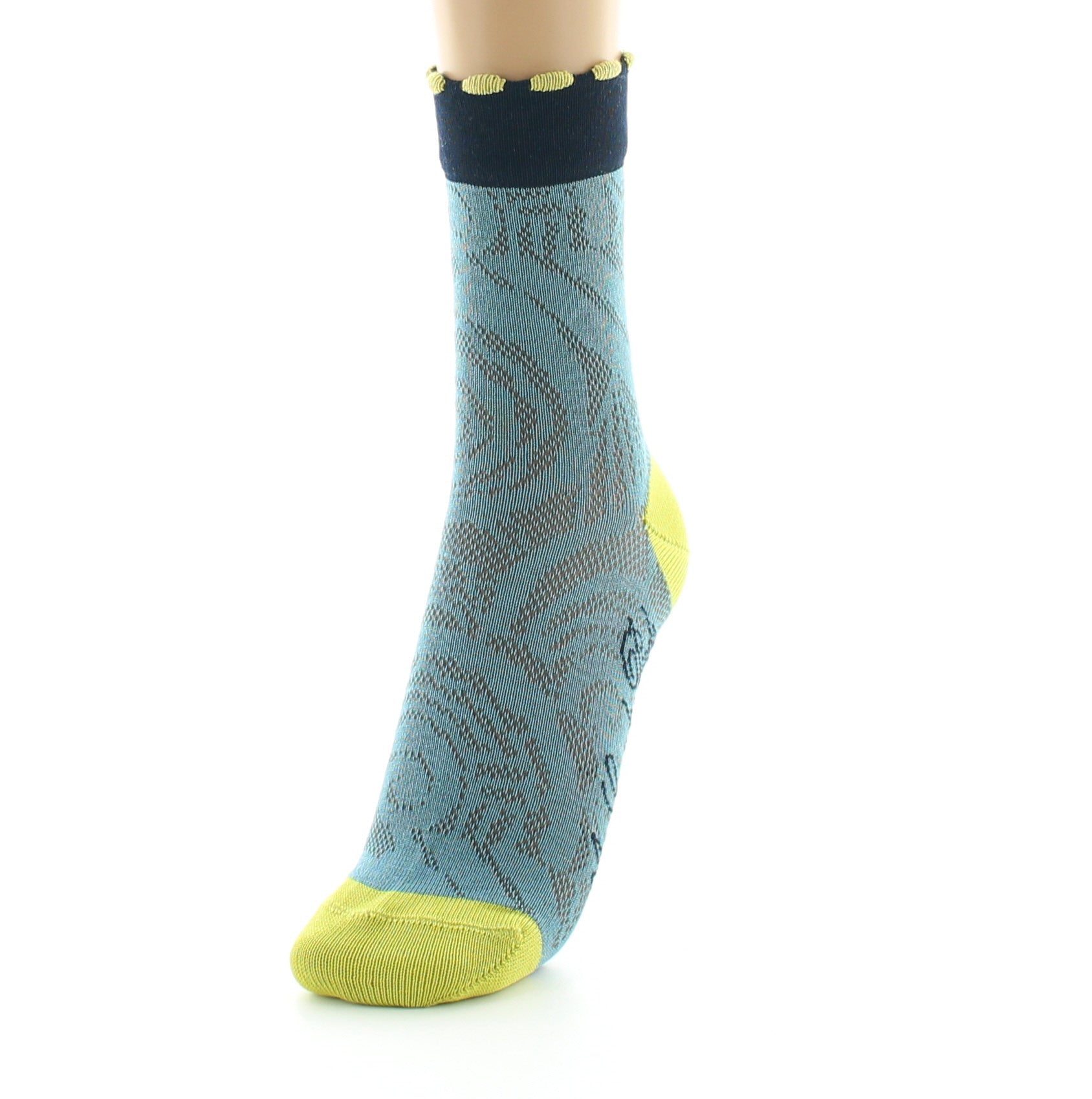 Chaussettes femme fil d'Ecosse motifs Art Déco BLEU