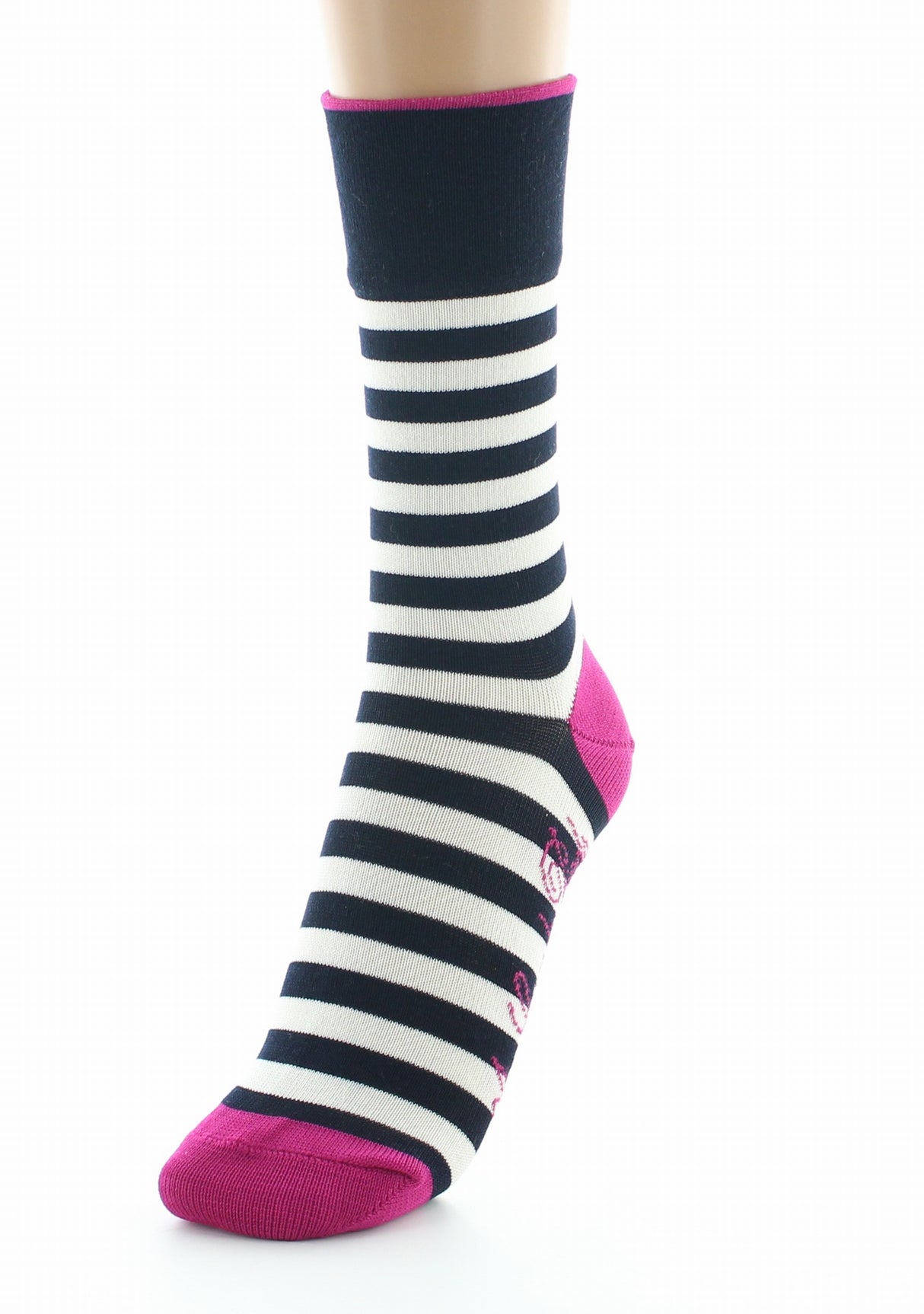 Chaussettes femme fil d'Ecosse rayures marine et ivoire MARINE