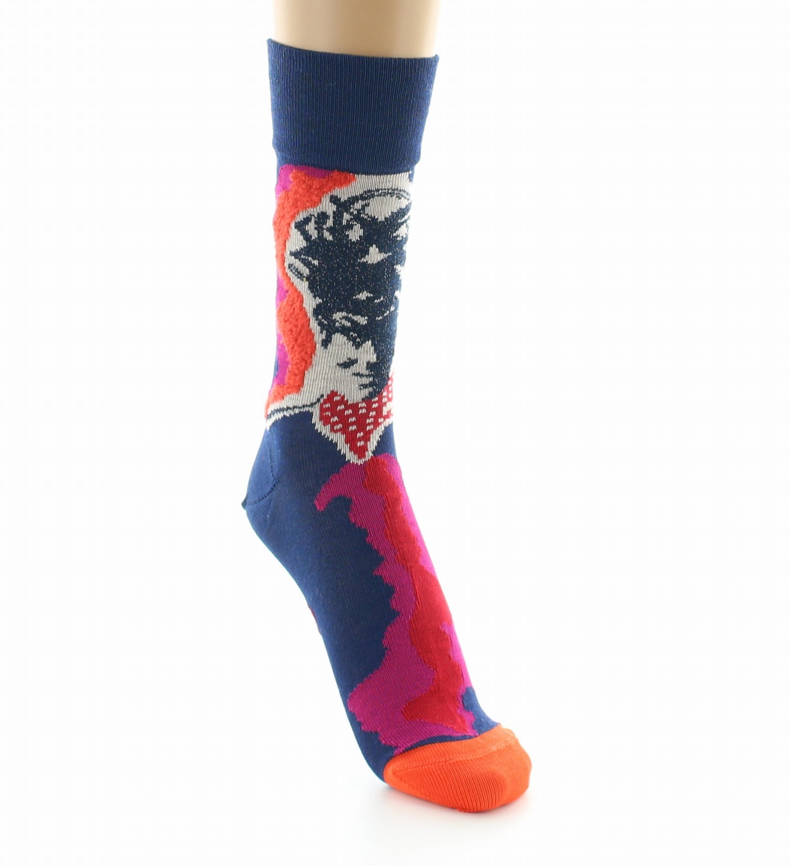 Chaussettes femme fil d'Ecosse représentation de la femme au foulard BLEU MARINE