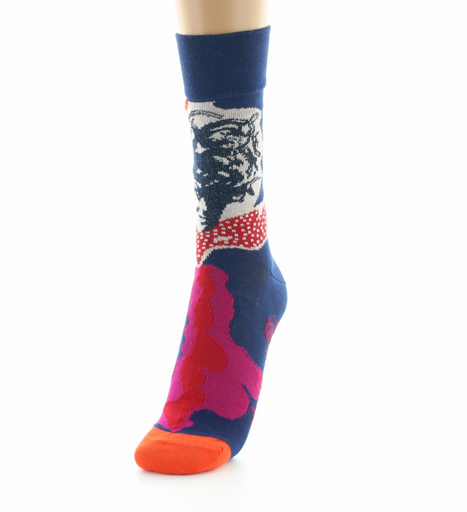 Chaussettes femme fil d'Ecosse représentation de la femme au foulard BLEU MARINE