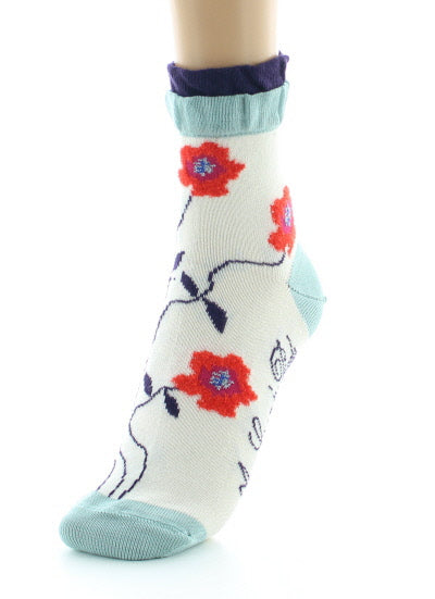 Chaussettes Femme Fleurs Oranges IVOIRE