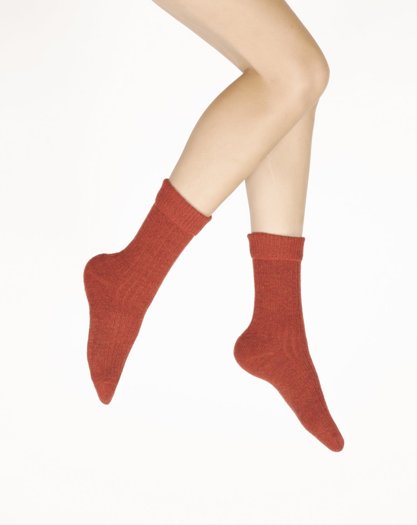 Chaussettes femme laine et acrylique rouge ROUGE