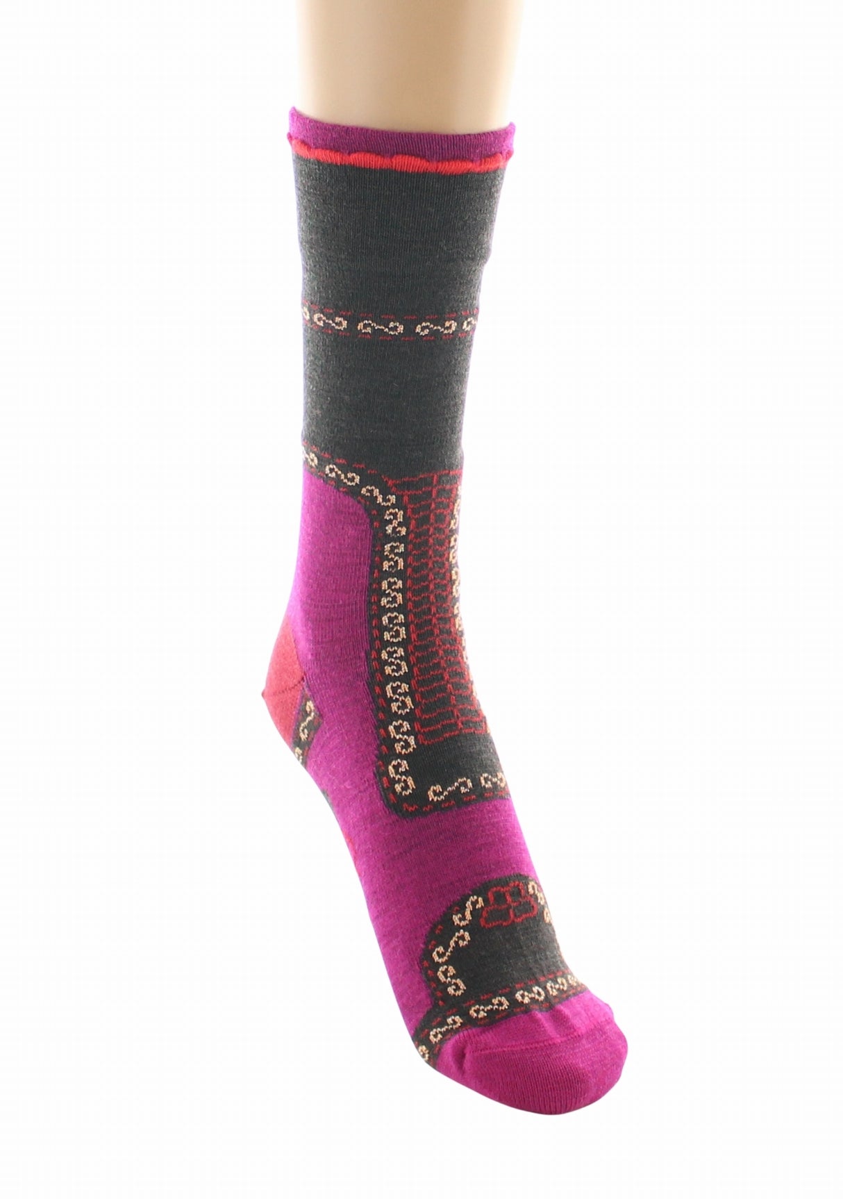 Chaussettes femme laine peignée Berthe Veste Napoléonienne FUCHSIA