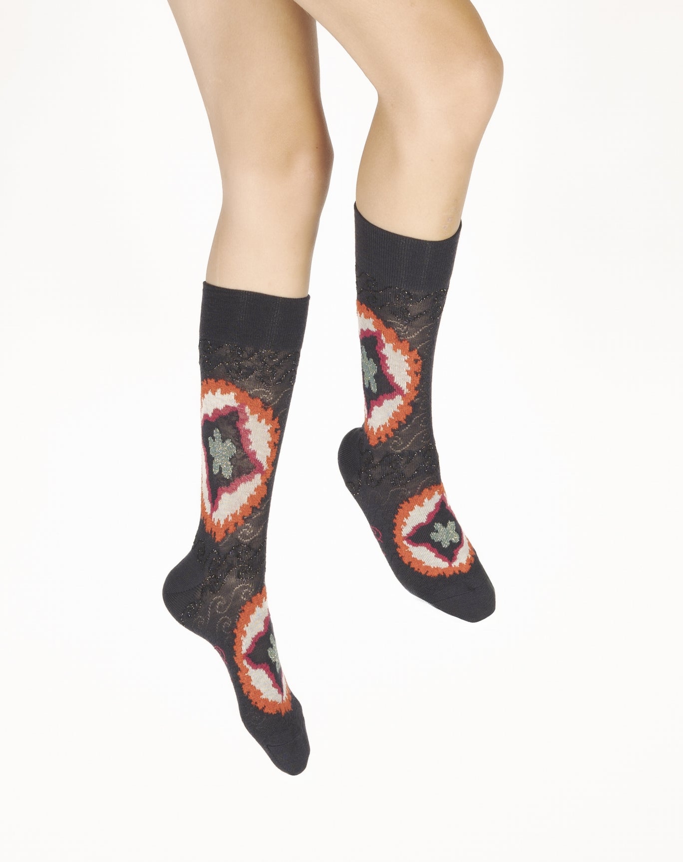 Chaussettes femme laine peignée cercles de feux BLEU MARINE