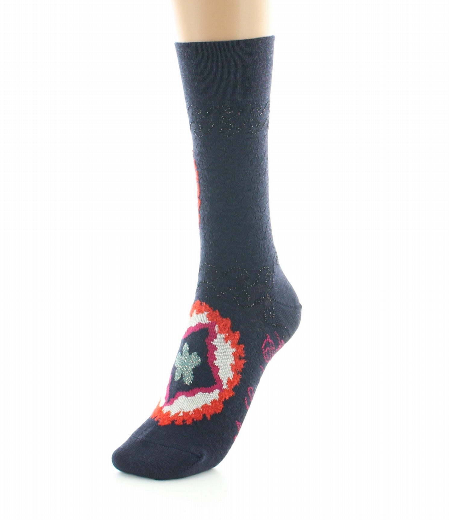 Chaussettes femme laine peignée cercles de feux BLEU MARINE