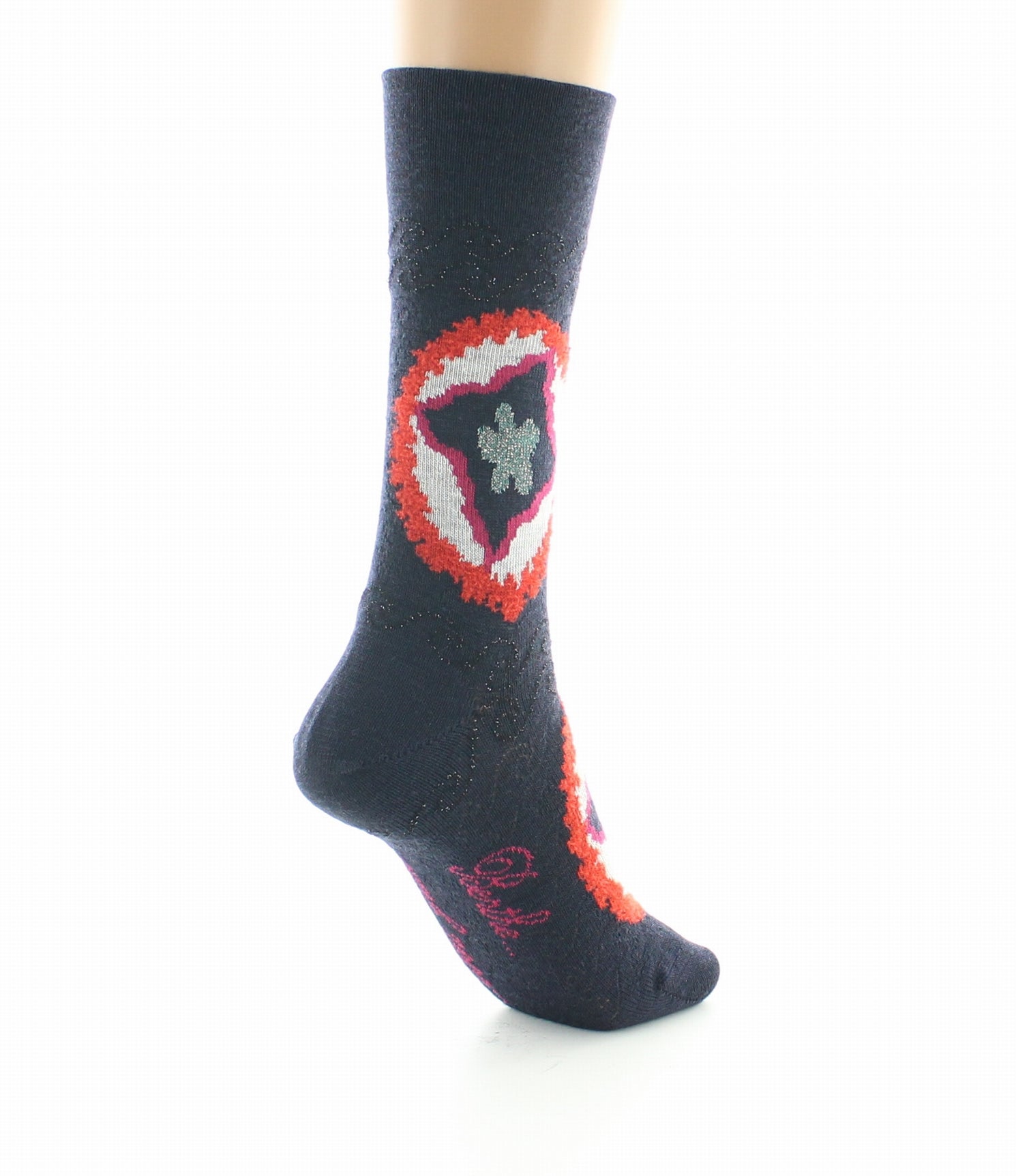 Chaussettes femme laine peignée cercles de feux BLEU MARINE