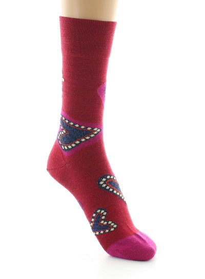 Chaussettes femme laine peignée cœur rouge ROUGE