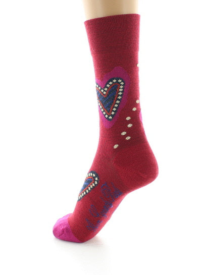 Chaussettes femme laine peignée cœur rouge ROUGE