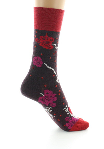 Chaussettes femme laine peignée couleurs d'automne BORDEAUX