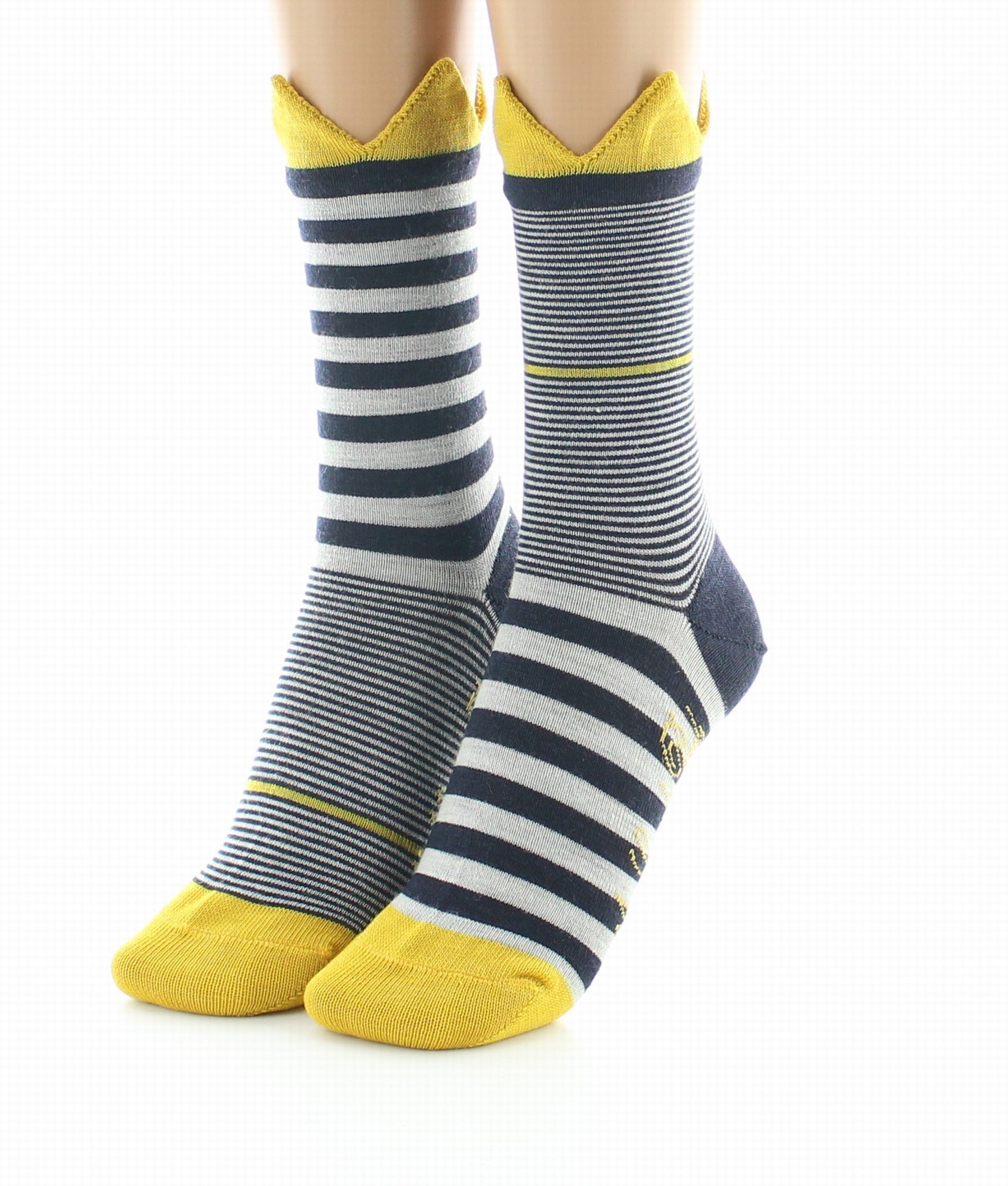 Chaussettes femme laine peignée couronne jaune MARINE/JAUNE