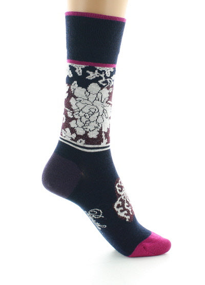 Chaussettes femme laine peignée kimono MARINE