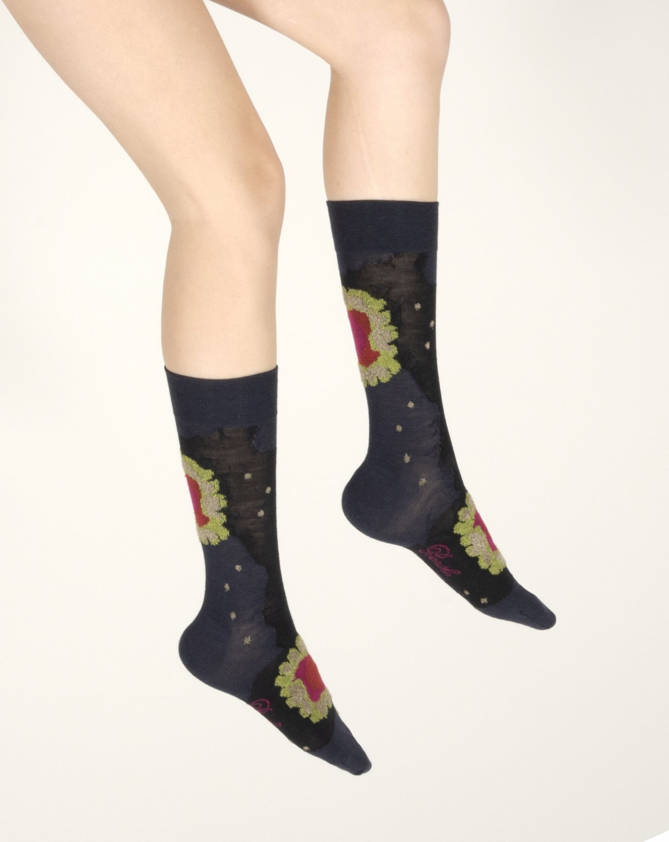 Chaussettes femme laine peignée nénuphar MARINE