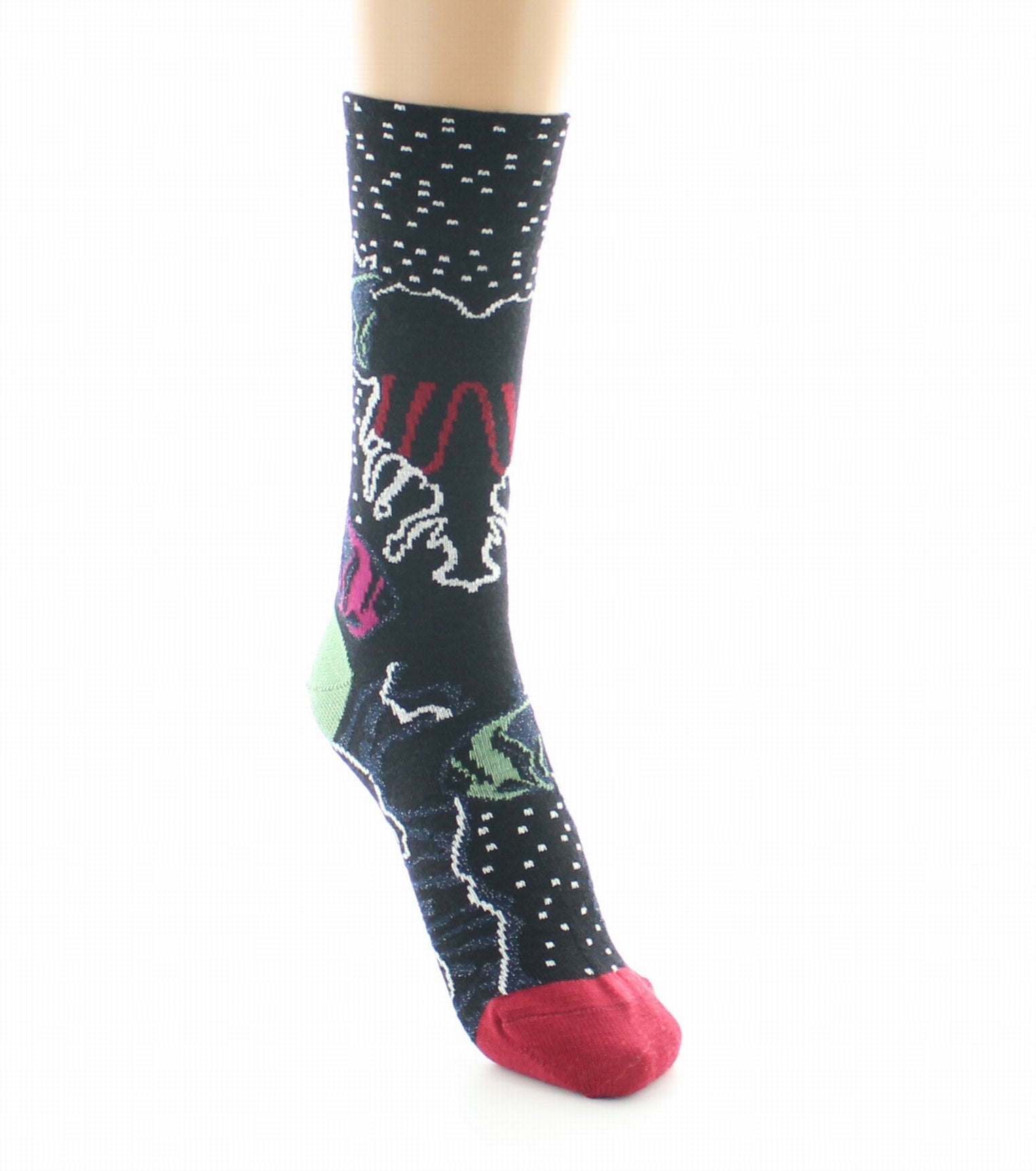 Chaussettes femme laine peignée poissons NOIR